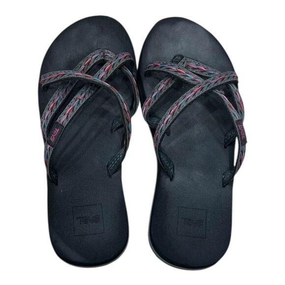 Teva Women’s Black Pink Stitched Olowahu Strappy Flip Flops 7 - Picture 1 of 6